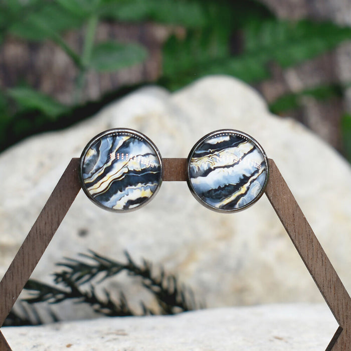 Stud Earrings With Resin Cabochon #394