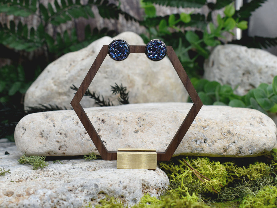 Black Stud Earrings With Resin Druzy #122