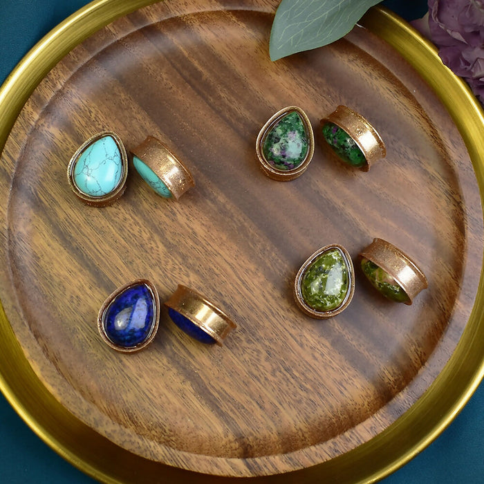 Ear Tunnels 25mm with Stones | Pair | Ear Plugs | Gauge Earrings | Gauged Plugs | Resin #333