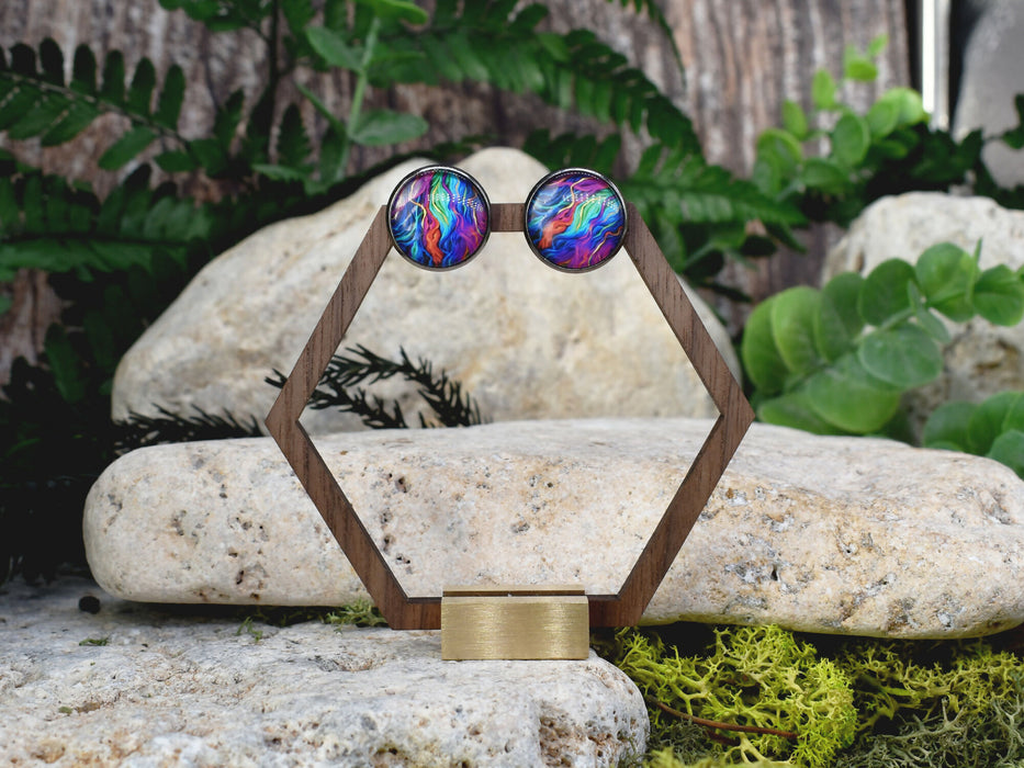Stud Earrings With Resin Cabochon #426