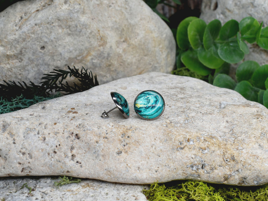 Stud Earrings With Resin Cabochon #448