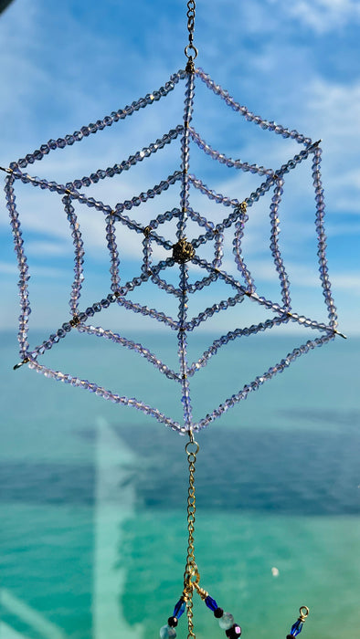 Twilight Web – Beaded Spider & Crystal Web Suncatcher