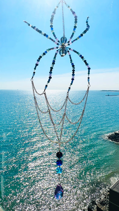 Midnight Aurora Web – Beaded Spider Suncatcher