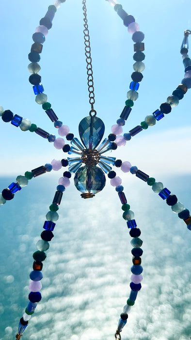 Midnight Aurora Web – Beaded Spider Suncatcher