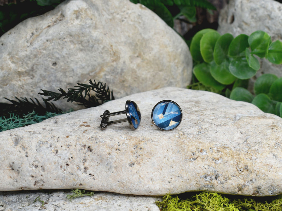 Black Steel Cufflinks with Abstract Glass #205