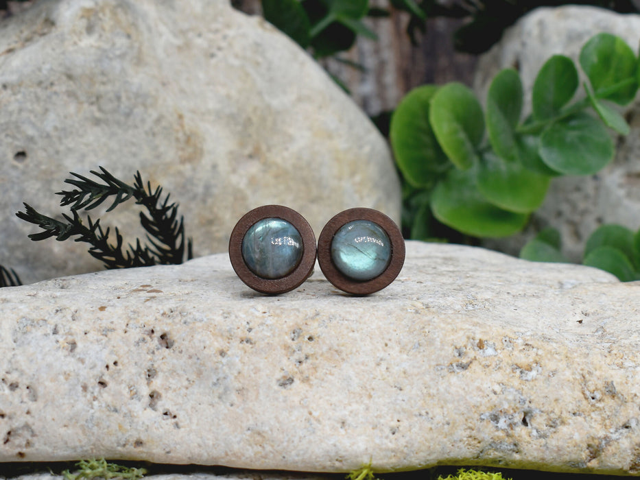 Wood Cufflinks with Labradorite Stone #178