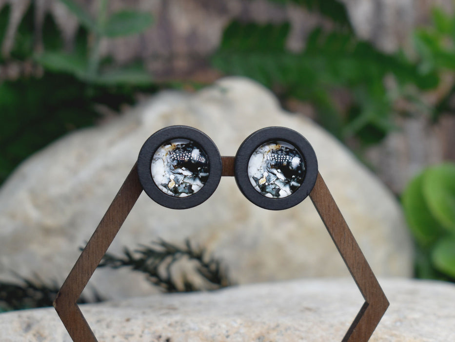 Wood Stud Earrings With Glass Cabochon #183