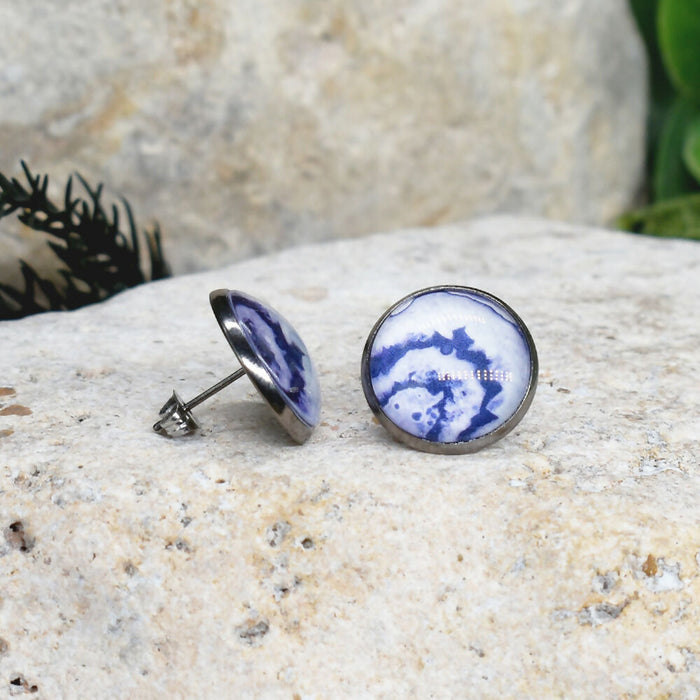 Stud Earrings With Resin Cabochon #400
