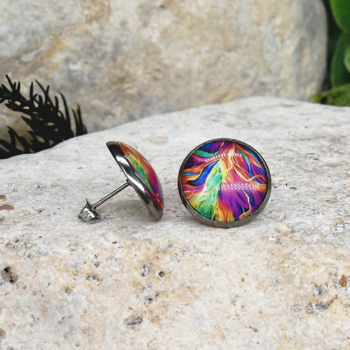 Stud Earrings With Resin Cabochon #423