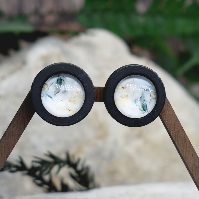 Wood Stud Earrings With Glass Cabochon #211