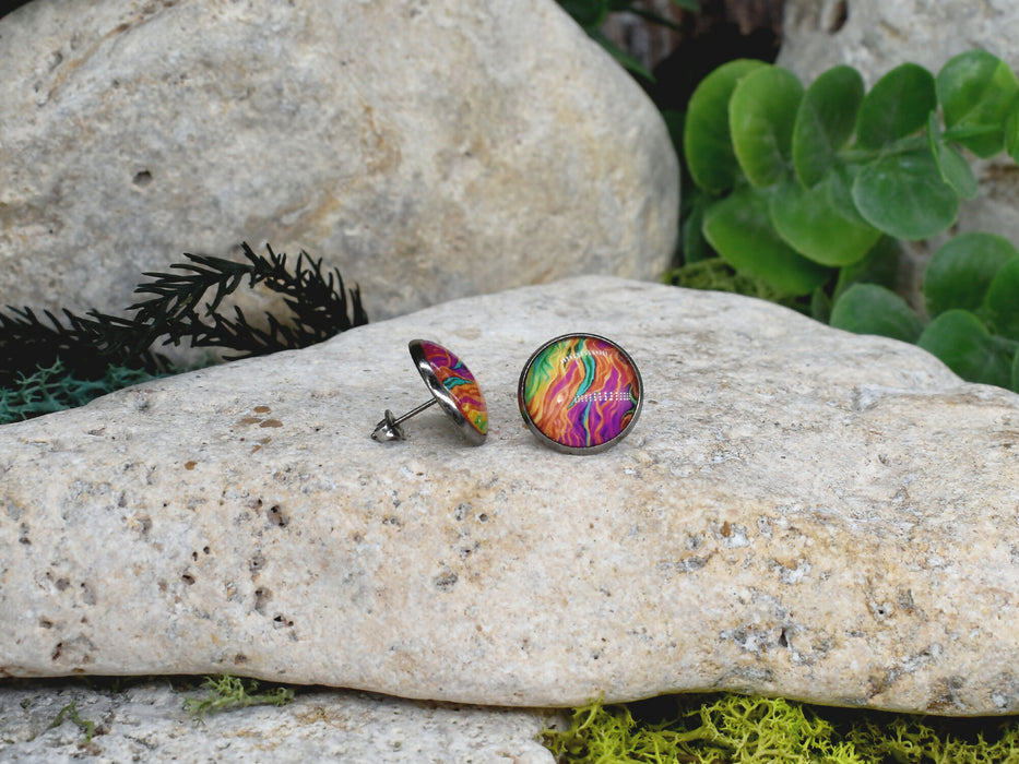 Stud Earrings With Resin Cabochon #421