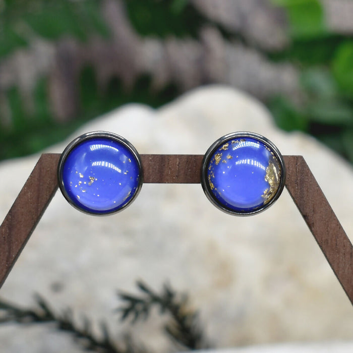Black Stud Earrings With Resin Cabochon #139