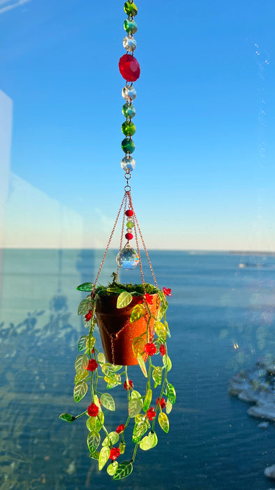 Floral Leafy ‘Forever’ Plant Suncatcher with Glass Prisms & Spinner