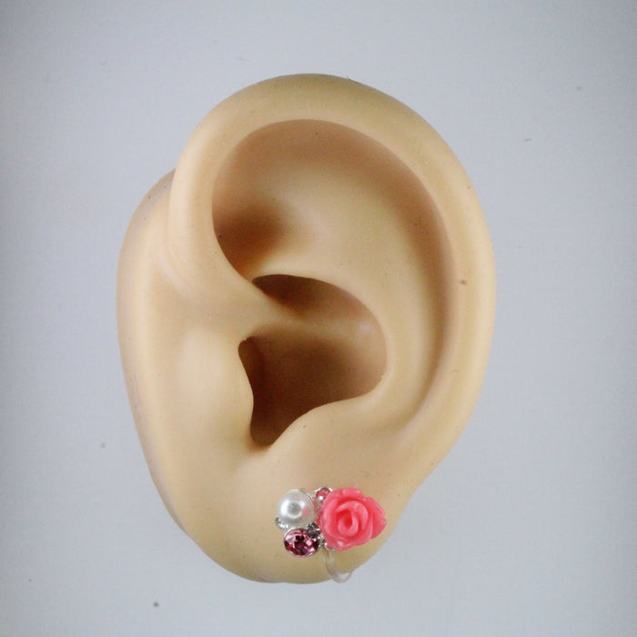 Magnetic_Clip_On_Invisible_Clipon_Stud_Pierced_Nonpierced_Earring_Earrings_Ear_FlatBack_Flower_Rhinestone_rose_Pearl_Pink_Hot_Fuschia_clip