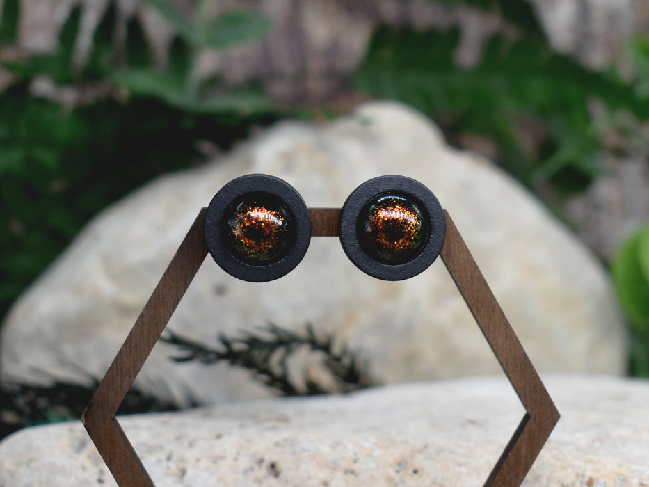 Wood Stud Earrings With Glass Cabochon #176