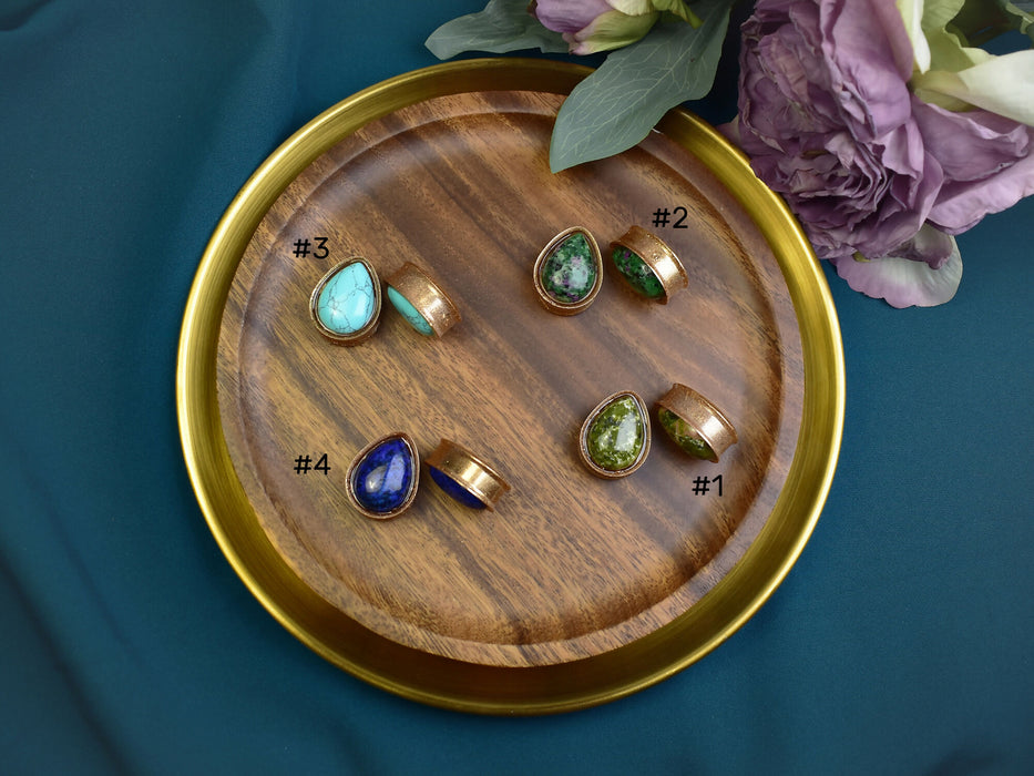 Ear Tunnels 25mm with Stones | Pair | Ear Plugs | Gauge Earrings | Gauged Plugs | Resin #333