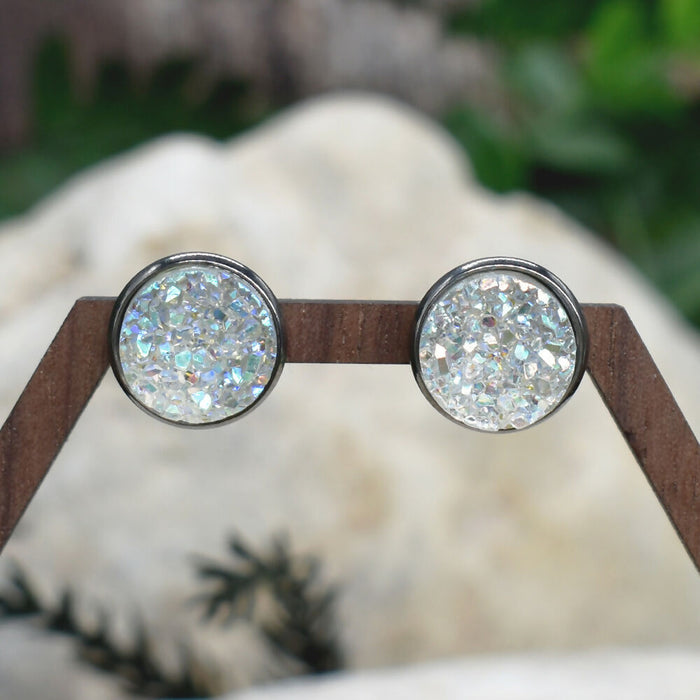 Black Stud Earrings With Resin Druzy #132