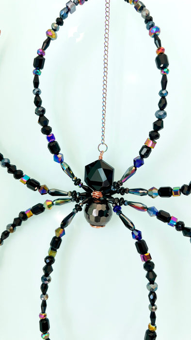 Midnight Prism – Black Rainbow Beaded Spider Suncatcher