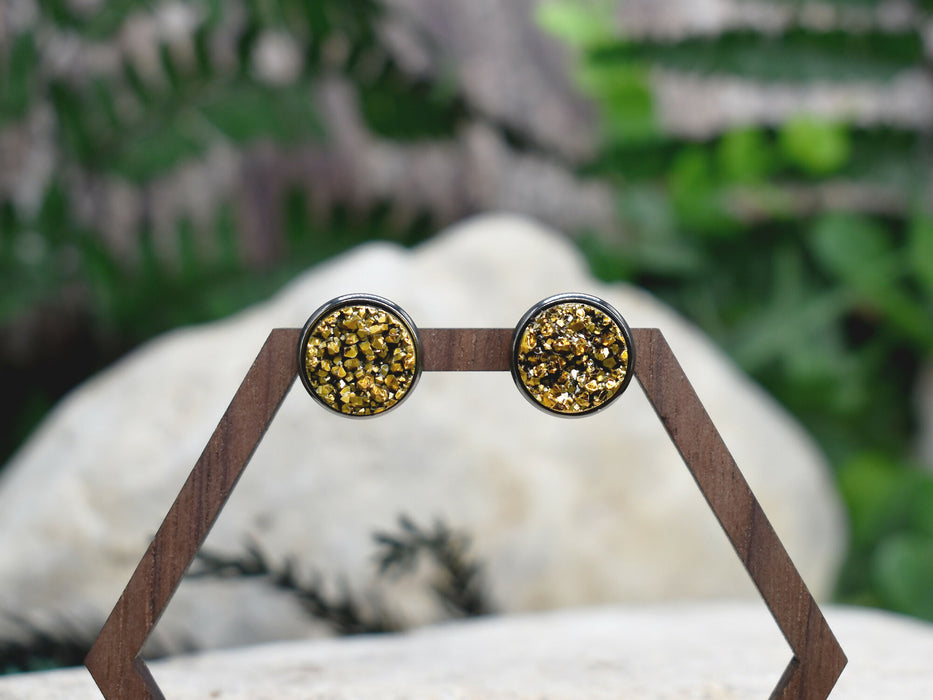 Black Stud Earrings With Resin Druzy #129