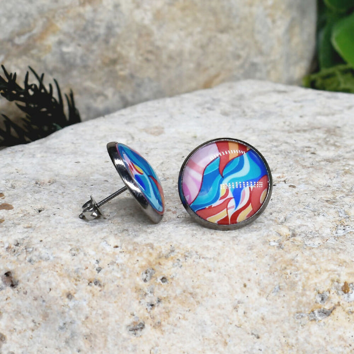 Stud Earrings With Resin Cabochon #450