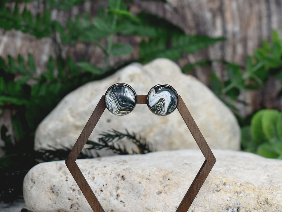 Stud Earrings With Resin Cabochon #387