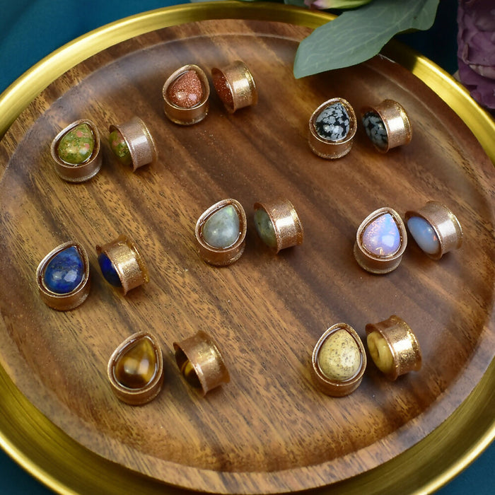 Ear Tunnels 19mm with Stones | Pair | Ear Plugs | Gauge Earrings | Gauged Plugs | Resin #306