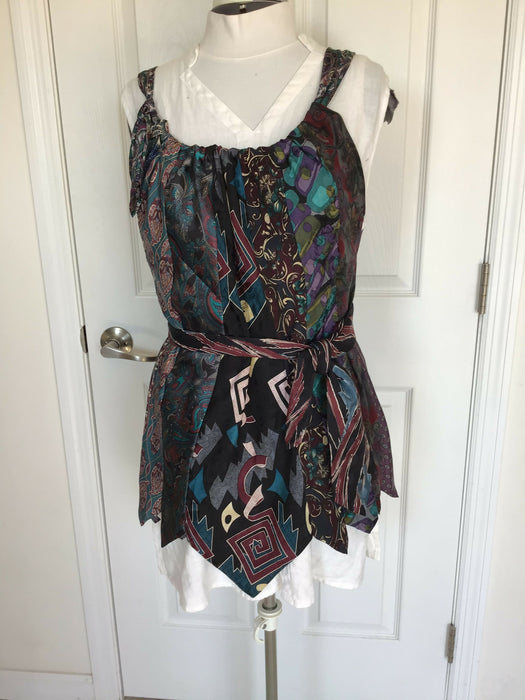 Silky upcycled sleeveless top from mens ties (XS-L), Reversible front to back