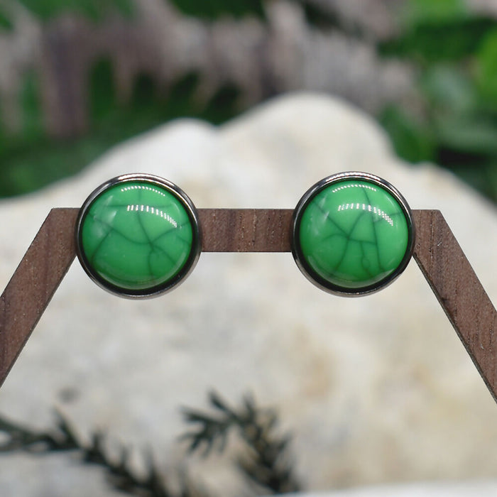 Elegant Stud Earrings With Resin Howlite Cabochon #151