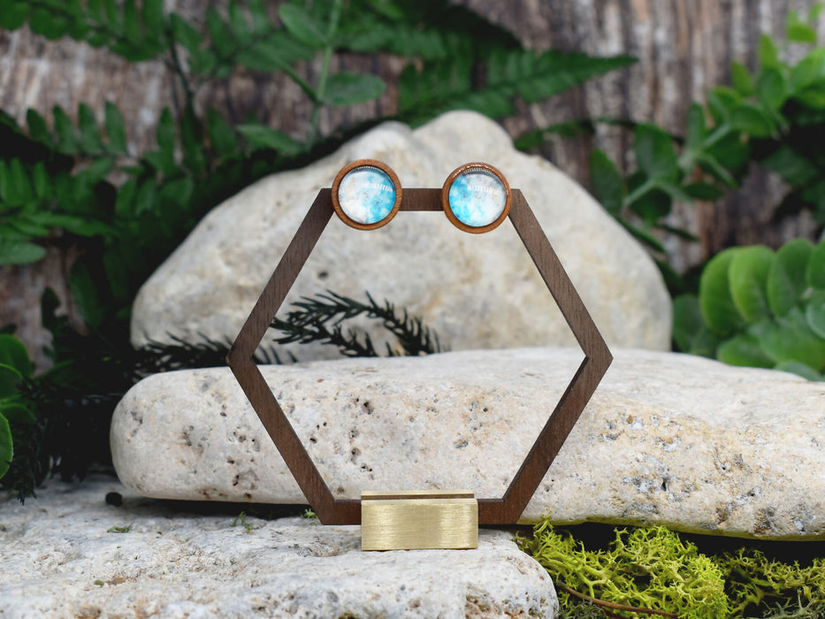 Wood Stud Earrings With Resin Cabochon #383