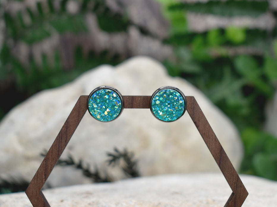 Black Stud Earrings With Resin Druzy #130