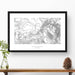 Framed black and white print of the Blue Mountains topography art. Text can be added to create a custom map poster as a travel gift.