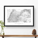 Map wall decor in a black frame. Contour lines of Bryce Canyon National Park are drawn on a white background. Text  below the map can be customized to create custom adventure art.