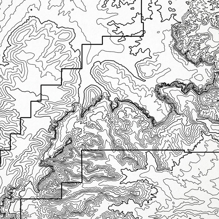 Close-up of black labels and contour lines for Bryce Canyon National Park poster with map art.