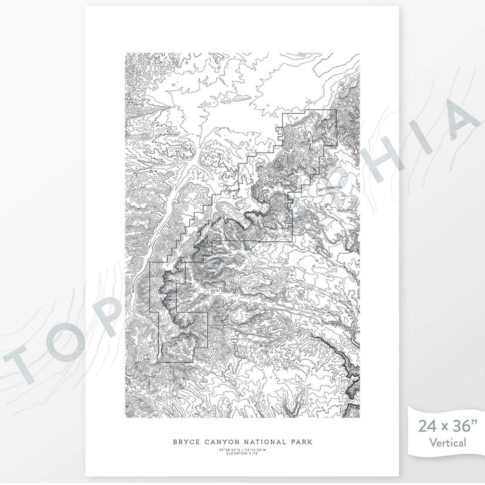 National Park print of Bryce Canyon with topography art.