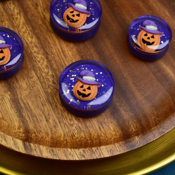 Ear Tunnels 24-32mm Halloween Pumpkin | Pair | Ear Plugs | Gauge Earrings | Gauged Plugs | Resin #277