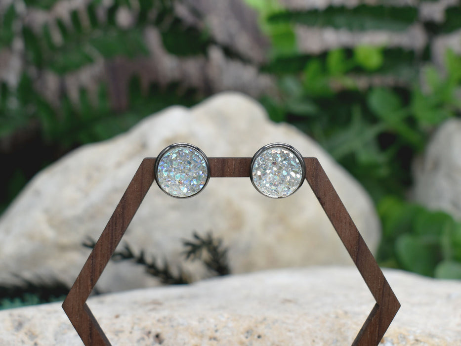 Black Stud Earrings With Resin Druzy #132