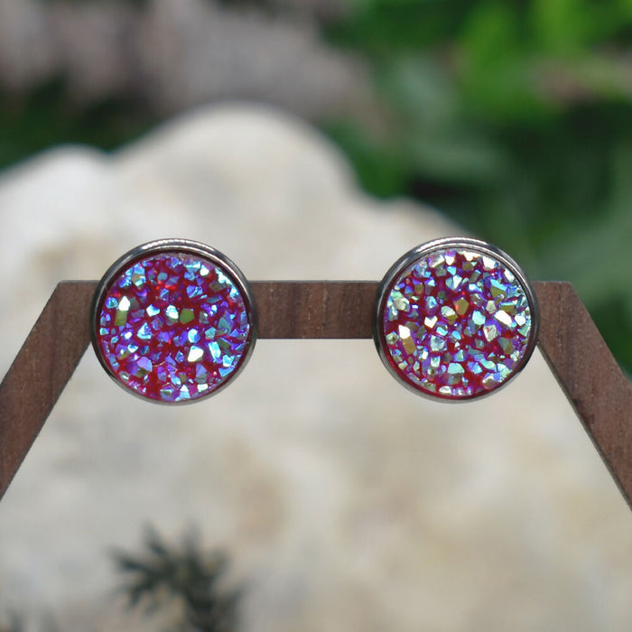Black Stud Earrings With Resin Druzy #124
