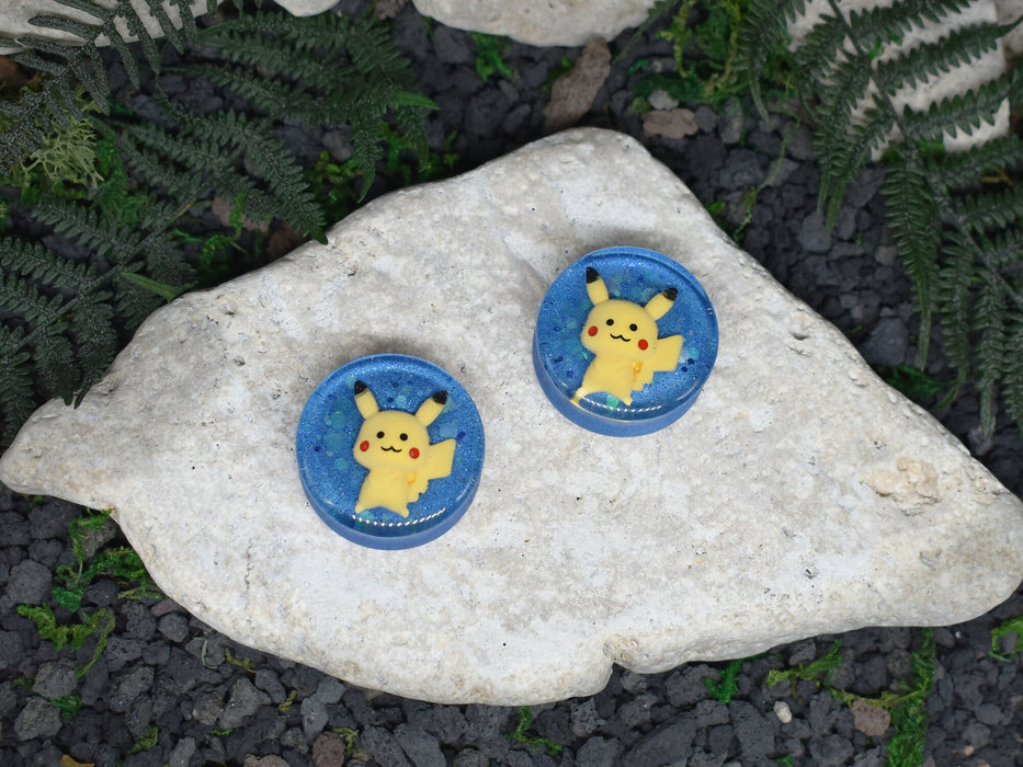 Ear Tunnels 28-34mm Pikachu | Pair | Ear Plugs | Gauge Earrings | Gauged Plugs | Resin #111