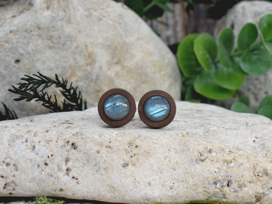 Wood Cufflinks with Labradorite Stone #176