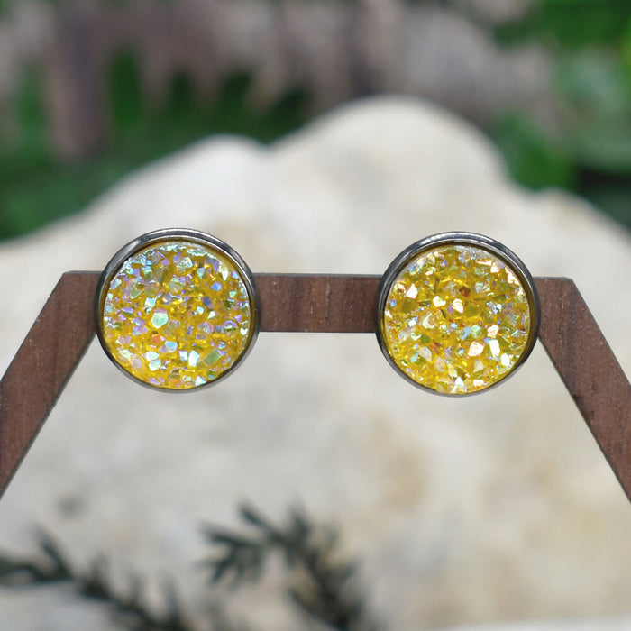 Black Stud Earrings With Resin Druzy #133