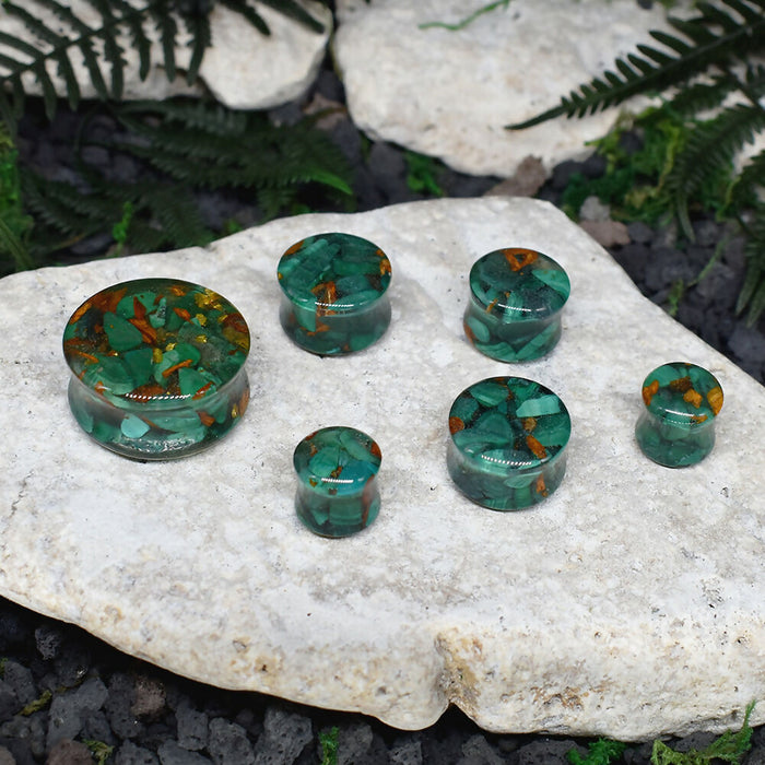 Ear Tunnels 10-26mm Malachite | Pair | Ear Plugs | Gauge Earrings | Gauged Plugs | Resin #135