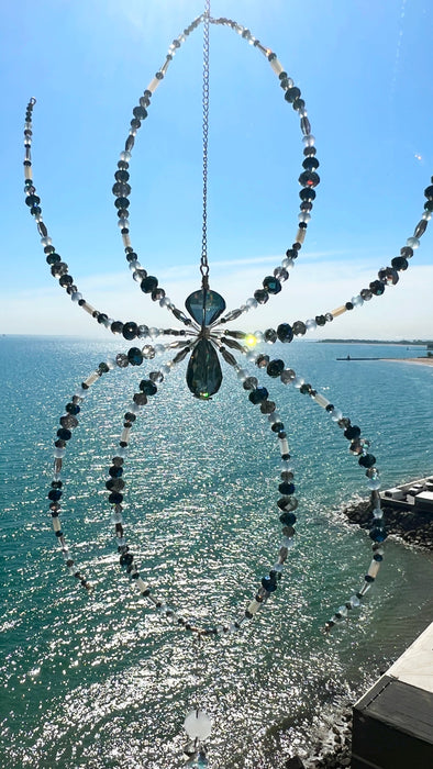 Moonlit Tides Web – Beaded Spider Suncatcher