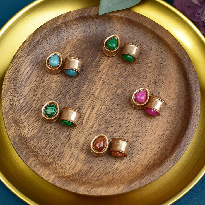 Ear Tunnels 12mm with Stones | Pair | Ear Plugs | Gauge Earrings | Gauged Plugs | Resin #291