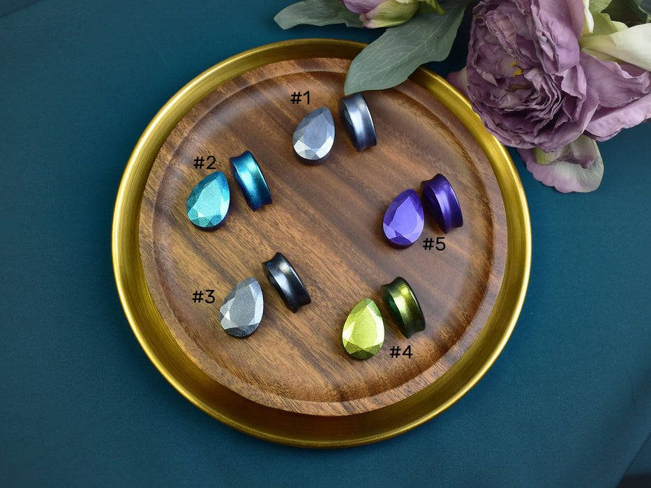 Faceted Teardrop Ear Tunnels 25mm | Pair | Ear Plugs | Gauge Earrings | Gauged Plugs | Resin #361