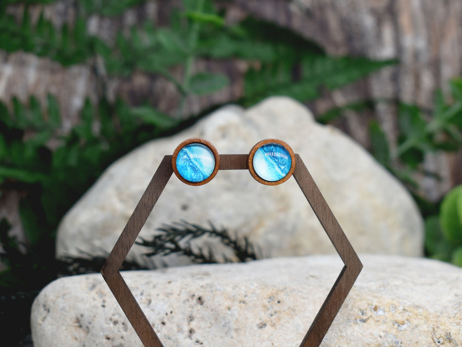 Wood Stud Earrings With Resin Cabochon #375
