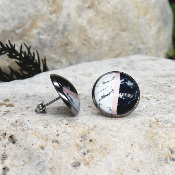 Stud Earrings With Resin Cabochon #358