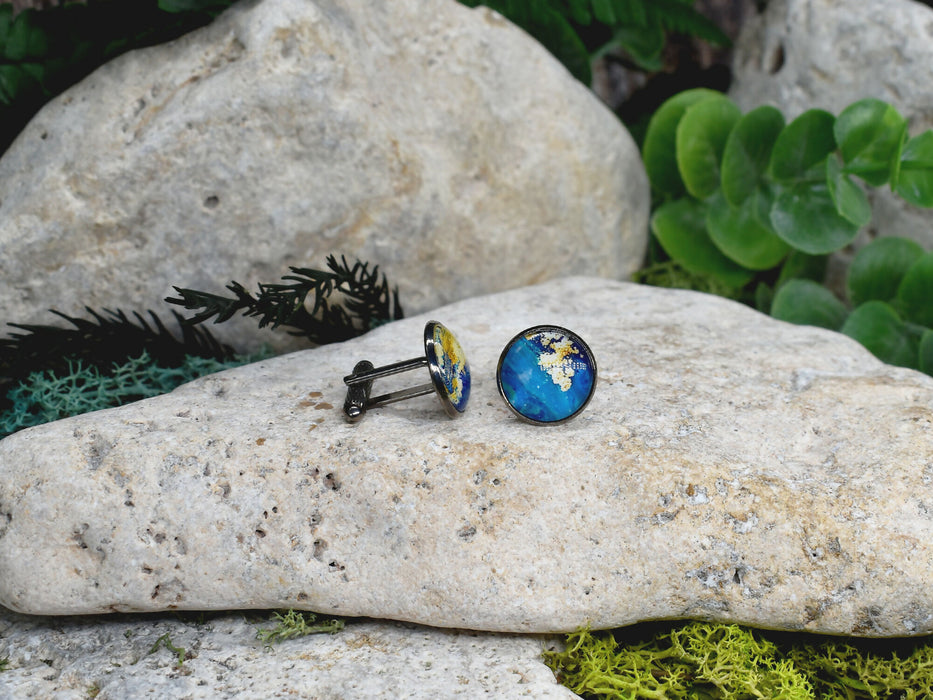 Black Steel Cufflinks with Abstract Glass #236
