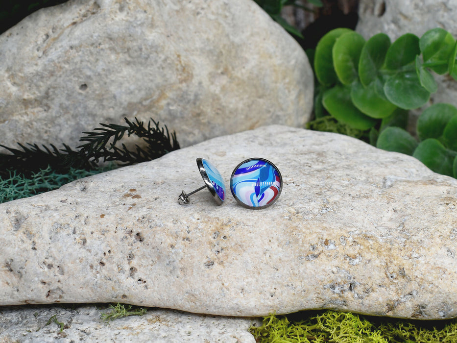 Stud Earrings With Resin Cabochon #455