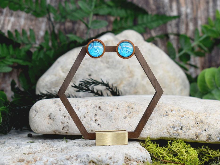 Wood Stud Earrings With Resin Cabochon #378