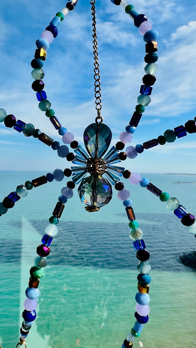 Midnight Aurora Web – Beaded Spider Suncatcher